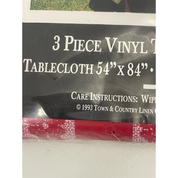 Vintage Town & Country Linen Picnic Bench Vinyl TableCloth Set Table & Benches - Picture 3 of 4